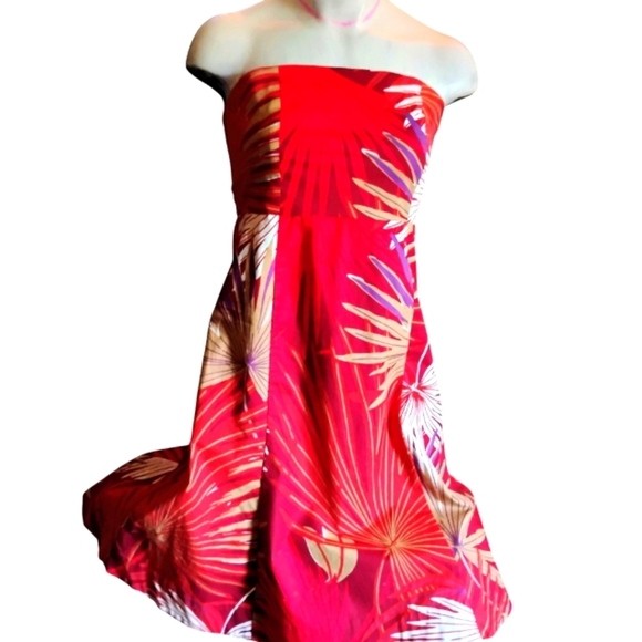 GAP Dresses & Skirts - Gap Stretch Burnt Orange Palm Print Strapless Imperial Waisted Midi Dress Size 2
